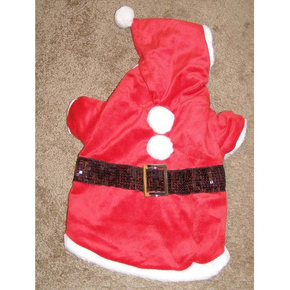 NEW Dog Santa Coat size M Hooded Read coat w/Belt